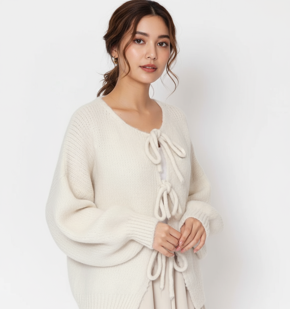 Cardigan mit Schleifen - Creme
