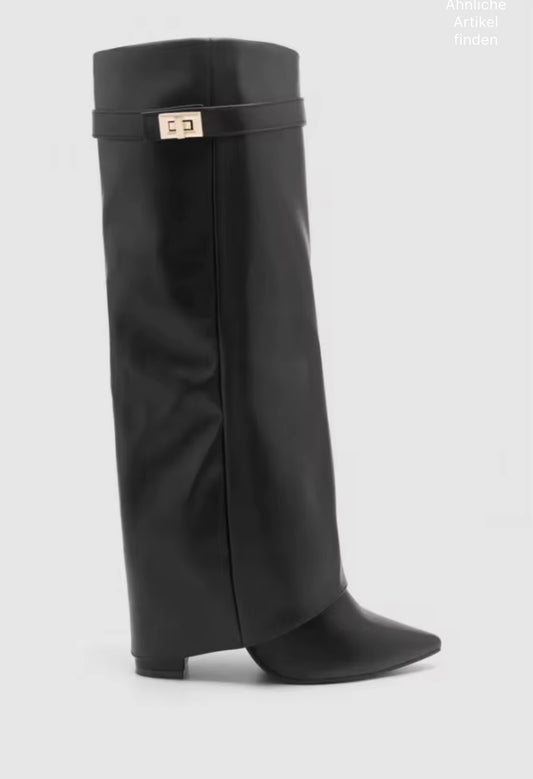 Suede Slouchy Fold Over Shark Boots