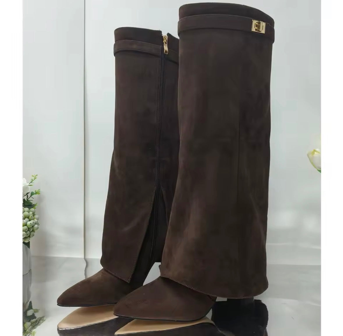 Suede Slouchy Fold Over Shark Boots