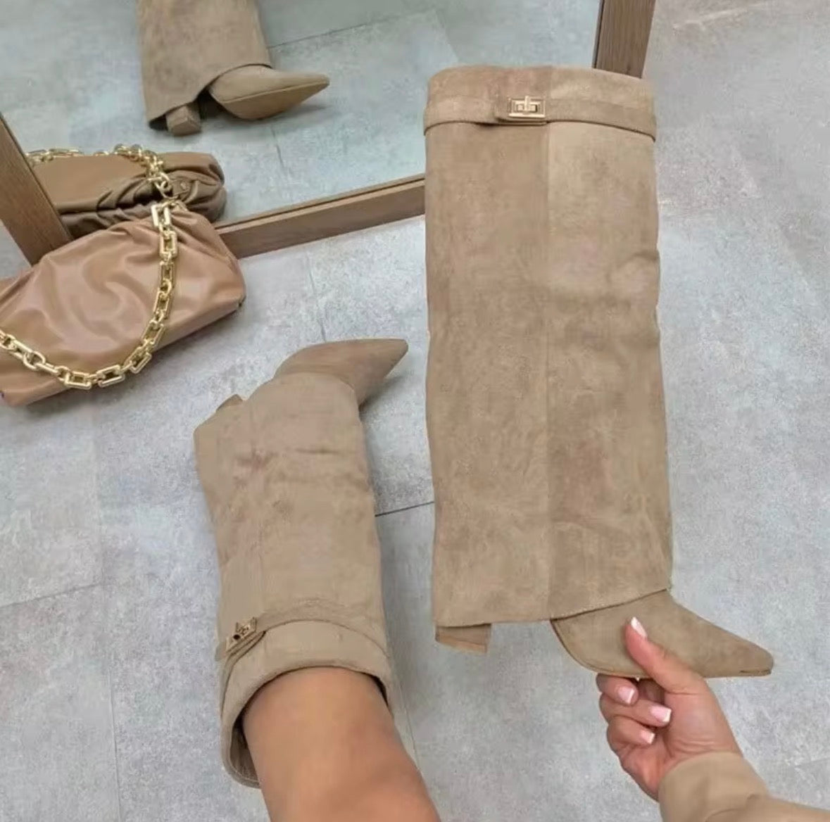 Suede Slouchy Fold Over Shark Boots