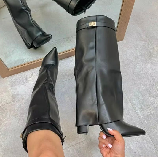 Suede Slouchy Fold Over Shark Boots